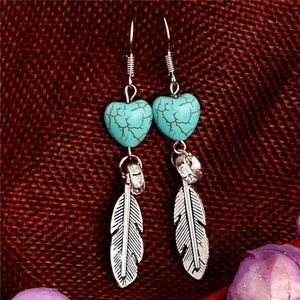 Turquoise breakup stone style feather earrings